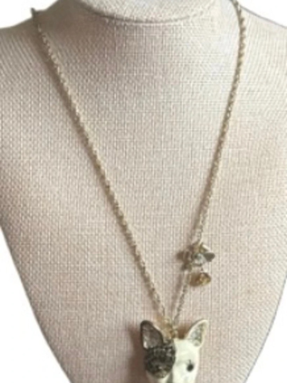 Betsey Johnson French Bulldog Rhinestone and Bow Necklace